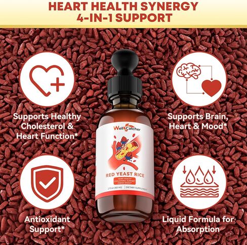 Red Yeast Rice with CoQ10 Drops: Organic Red Yeast Rice Extract Liquid 2400mg Support Cholesterol & Heart Health for Men Women with Omega-3 Inositol, Blood Orange Flavor Vegan Sugar Free in Saudi Arabia