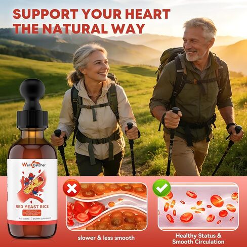 Red Yeast Rice with CoQ10 Drops: Organic Red Yeast Rice Extract Liquid 2400mg Support Cholesterol & Heart Health for Men Women with Omega-3 Inositol, Blood Orange Flavor Vegan Sugar Free in Saudi Arabia