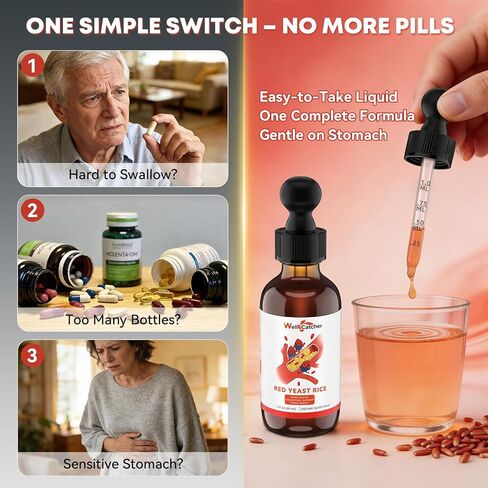 Red Yeast Rice with CoQ10 Drops: Organic Red Yeast Rice Extract Liquid 2400mg Support Cholesterol & Heart Health for Men Women with Omega-3 Inositol, Blood Orange Flavor Vegan Sugar Free in Saudi Arabia