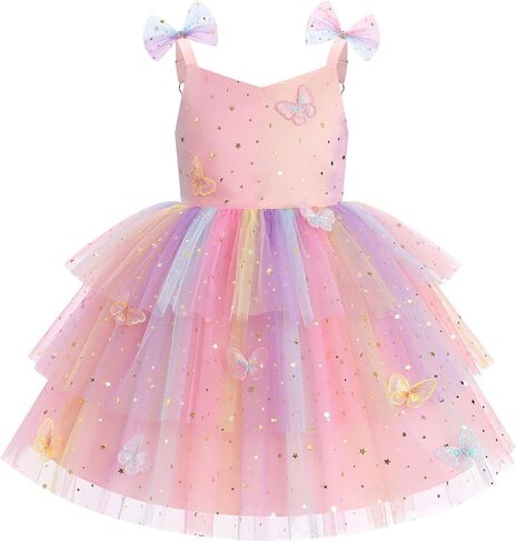 IMEKIS Toddler Kids Girls Butterfly Party Tulle Dress, Shiny Stars Formal Dance Party Tiered Tulle Gowns 3-9T in Kuwait