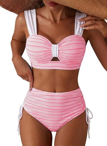 Herseas Womens High Waisted Bikini Sets Textured 2 Piece Swimsuits 2026 Summer Cutout Tie Side Bathing Suits in Kuwait