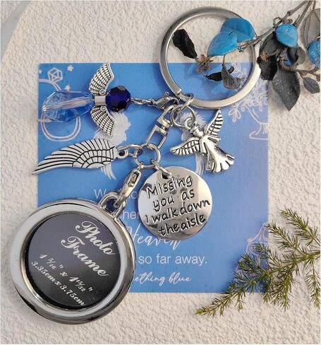 Bride Wedding Bouquet Photo Charms Something Blue Bridal Charm Missing You As I Walk Down The Aisle Wedding Memorial Bride Shower Gift Bouquet Memorial (Silver Missing youas) in Saudi Arabia