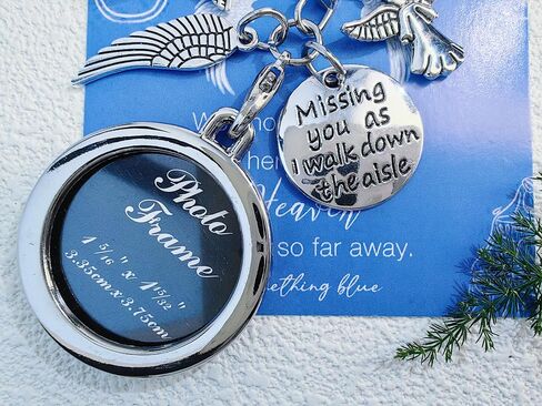 Bride Wedding Bouquet Photo Charms Something Blue Bridal Charm Missing You As I Walk Down The Aisle Wedding Memorial Bride Shower Gift Bouquet Memorial (Silver Missing youas) in Saudi Arabia