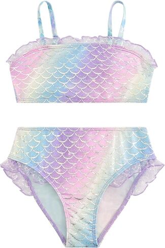 JiAmy Girls Swimsuit Two Piece Mermaid Bikini Set Toddler Shiny Gradient Bathing Suit Summer Beach Swimwear 3-8 Years in Kuwait