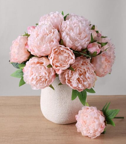 florisso Light Pink Peony Artificial Flowers - 11 Branches Silk Peonies for Vase Arrangements, Wedding Decor & Living Room Accents (Faux Flowers) in Saudi Arabia