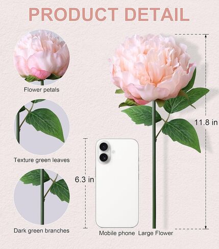 florisso Light Pink Peony Artificial Flowers - 11 Branches Silk Peonies for Vase Arrangements, Wedding Decor & Living Room Accents (Faux Flowers) in Saudi Arabia