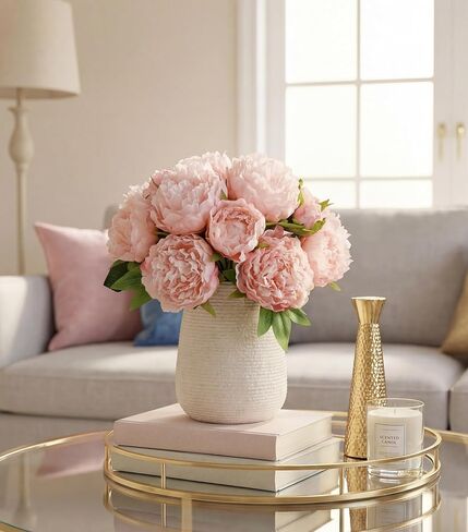 florisso Light Pink Peony Artificial Flowers - 11 Branches Silk Peonies for Vase Arrangements, Wedding Decor & Living Room Accents (Faux Flowers) in Saudi Arabia