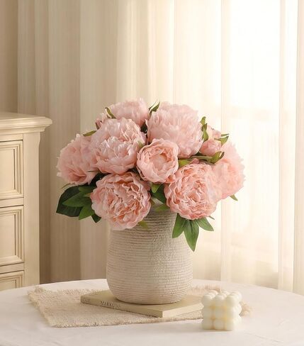 florisso Light Pink Peony Artificial Flowers - 11 Branches Silk Peonies for Vase Arrangements, Wedding Decor & Living Room Accents (Faux Flowers) in Saudi Arabia
