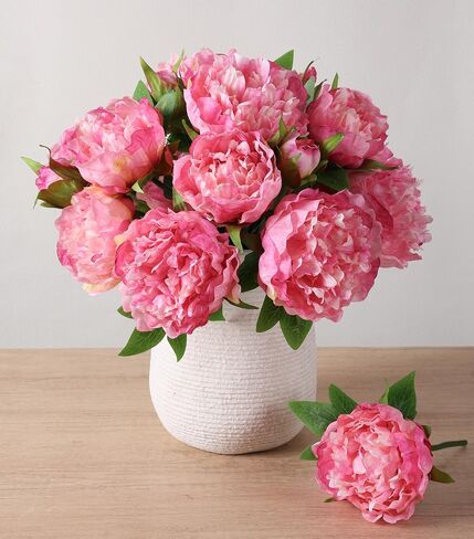 florisso Light Pink Peony Artificial Flowers - 11 Branches Silk Peonies for Vase Arrangements, Wedding Decor & Living Room Accents (Faux Flowers) in Saudi Arabia