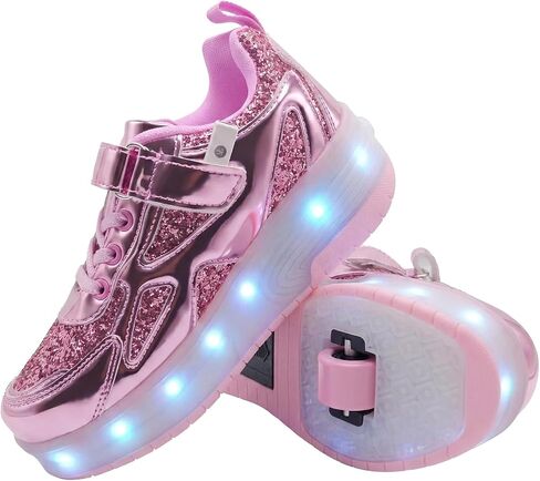 Kids Roller Skate Shoes, 2-in-1 Light Up Sneakers with Removable Wheels - USB Rechargeable LED, Beginner Roller Shoes (Size Little/Big Kid 11-6.5) for Girls Boys Indoor Outdoor Play in Saudi Arabia