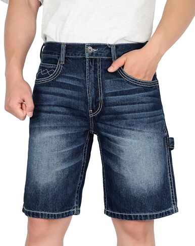 BOCOMAL Non FR - Men's Denim Shorts Carpenter Jeans EX-Soft Relaxed Fit 100% Cotton Utility Pockets Work Pants in Kuwait