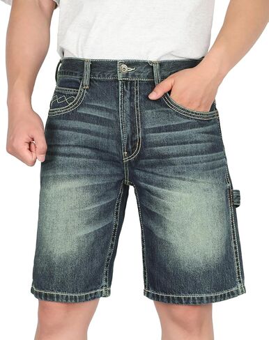 BOCOMAL Non FR - Men's Denim Shorts Carpenter Jeans EX-Soft Relaxed Fit 100% Cotton Utility Pockets Work Pants in Kuwait