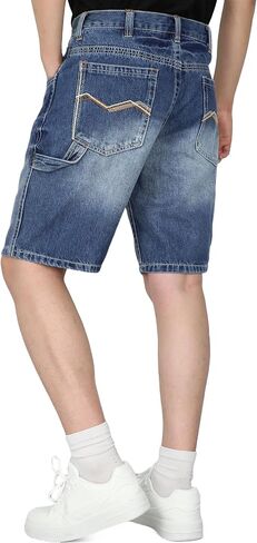 BOCOMAL Non FR - Men's Denim Shorts Carpenter Jeans EX-Soft Relaxed Fit 100% Cotton Utility Pockets Work Pants in Kuwait
