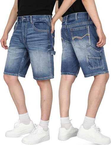 BOCOMAL Non FR - Men's Denim Shorts Carpenter Jeans EX-Soft Relaxed Fit 100% Cotton Utility Pockets Work Pants in Kuwait