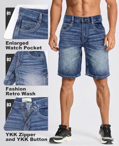 BOCOMAL Non FR - Men's Denim Shorts Carpenter Jeans EX-Soft Relaxed Fit 100% Cotton Utility Pockets Work Pants in Kuwait