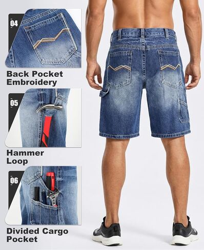 BOCOMAL Non FR - Men's Denim Shorts Carpenter Jeans EX-Soft Relaxed Fit 100% Cotton Utility Pockets Work Pants in Kuwait