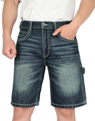 BOCOMAL Non FR - Men's Denim Shorts Carpenter Jeans EX-Soft Relaxed Fit 100% Cotton Utility Pockets Work Pants in Kuwait