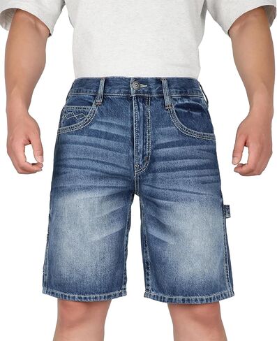 BOCOMAL Non FR - Men's Denim Shorts Carpenter Jeans EX-Soft Relaxed Fit 100% Cotton Utility Pockets Work Pants in Kuwait
