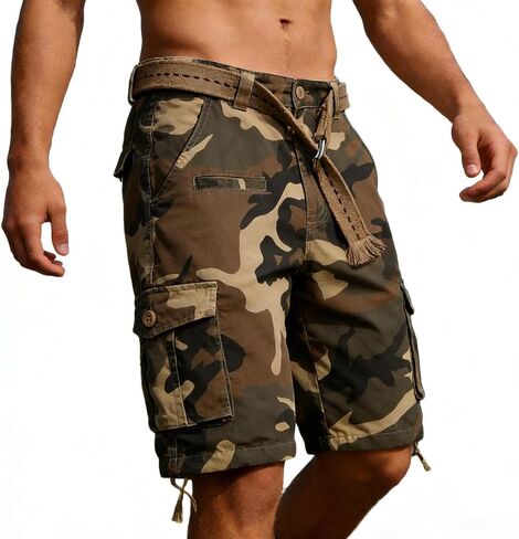 Men's Cotton Camo Cargo Shorts, Casual Outdoor Relaxed No Belt in Saudi Arabia