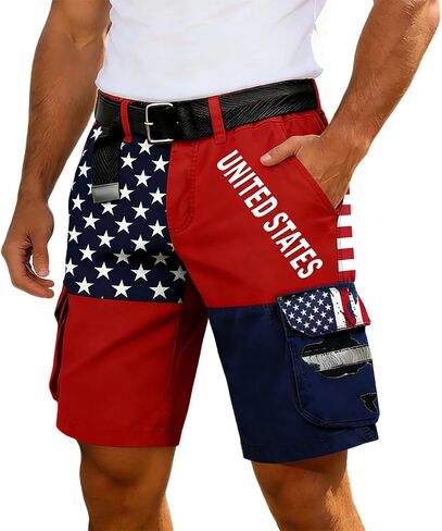 4Th of July Cargo Shorts Men American Flag Short Red White and Blue Patriotic Outfits Independence Day Pants with Pockets in Kuwait