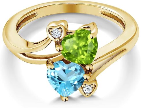 Gem Stone King 18K Yellow Gold Plated Silver Green Peridot Swiss Blue Topaz Ring For Women (1.81 Cttw, Heart Shape 6MM, Gemstone August Birthstone) in Kuwait