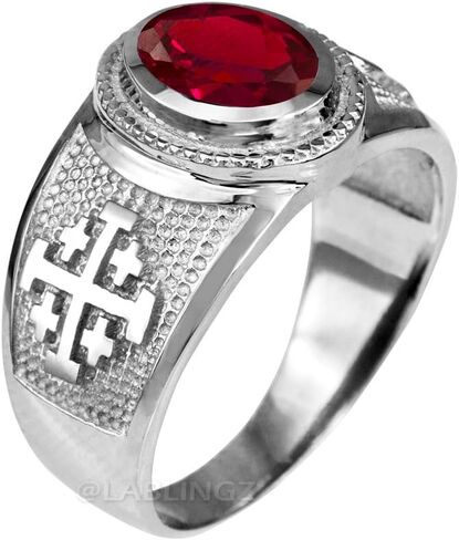 Sterling Silver Jerusalem Cross July Birthstone Red CZ Ring in Saudi Arabia