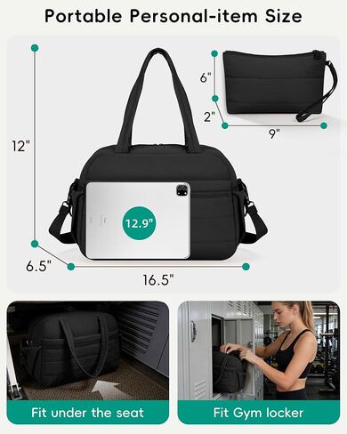 Urbanstand Gym Bag for Women, Lightweight Duffle Bag for Travel with Wet Pocket, TSA Friendly Carry On Duffel Bag for Weekender, Sports, Work, Yoga, Fitness - Black in Kuwait