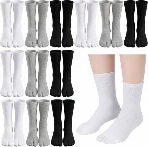 Jeyiour 12 Pairs Japan Tabi Socks Elastic Split Toe Socks White Gray Black Flip Flop Japanese Kimono Sock for Women Men in Kuwait
