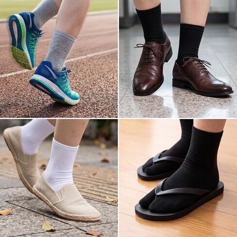 Jeyiour 12 Pairs Japan Tabi Socks Elastic Split Toe Socks White Gray Black Flip Flop Japanese Kimono Sock for Women Men in Kuwait