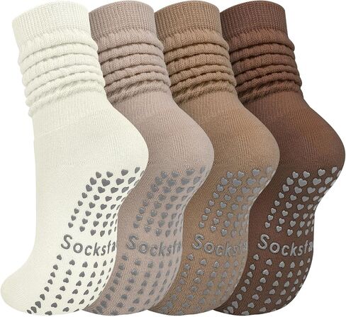 4 Pairs Grip Pilates Socks for Women Yoga Scrunch Slouch Non Slip Socks with Grippy Pilates Barre Workout Slipper 5-9 in Saudi Arabia