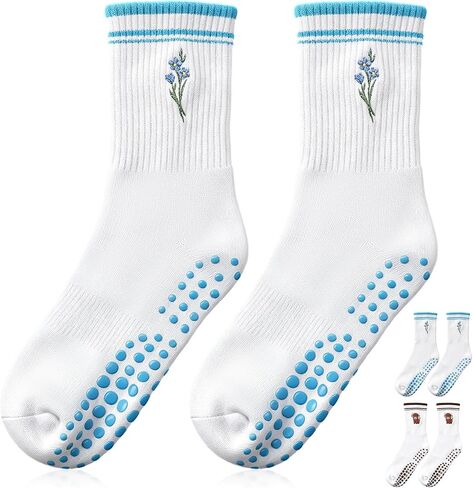 Newcotte Pilates Socks for Women Non Slip Grips Socks Pilates Class Yoga Barre Workout Hospital Gift for Women Friends in Kuwait