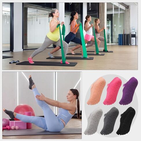 Jeyiour 12 Pairs Pilates Socks with Grip for Women Non Slip Yoga Toeless Socks with Grip Straps for Barre Ballet Yoga Dance Barefoot Workout Plasticity Multicolor in Kuwait