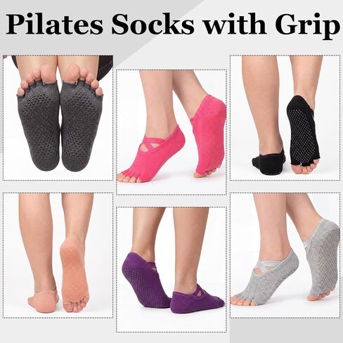 Jeyiour 12 Pairs Pilates Socks with Grip for Women Non Slip Yoga Toeless Socks with Grip Straps for Barre Ballet Yoga Dance Barefoot Workout Plasticity Multicolor in Kuwait