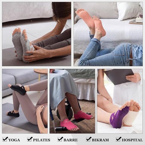 Jeyiour 12 Pairs Pilates Socks with Grip for Women Non Slip Yoga Toeless Socks with Grip Straps for Barre Ballet Yoga Dance Barefoot Workout Plasticity Multicolor in Kuwait