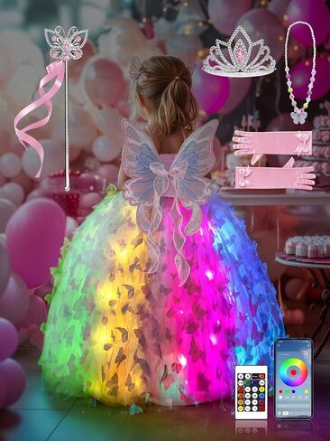 Princess Costume for Girls, Colorful Light Up Toddler Dress with Accessories kit for 3-9 Girls, handle ＆ App Control in Saudi Arabia