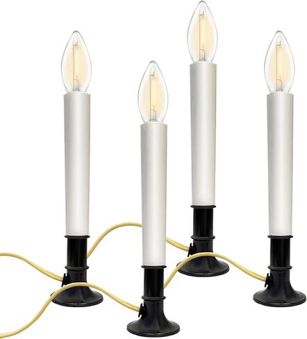 4 Pack Electric Window Candles with Sensor Dusk to Dawn, Plug in LED Christmas Candles with Ivory White Cord, 9 Inch Warm White Window Candle Lights for Home Holiday Decorations, UL Listed in Kuwait