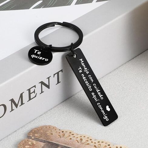 Molain Spanish Drive Safe Keychain for Him, Spanish Message Maneja Con Cuidado Te Necesito Aqui Conmigo & Te Quiero Heart I Love You Gifts for Him Husband Dad Boyfriend Car Accessories in Kuwait