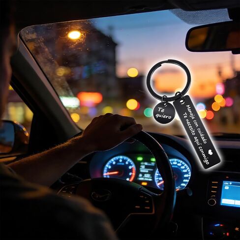 Molain Spanish Drive Safe Keychain for Him, Spanish Message Maneja Con Cuidado Te Necesito Aqui Conmigo & Te Quiero Heart I Love You Gifts for Him Husband Dad Boyfriend Car Accessories in Kuwait