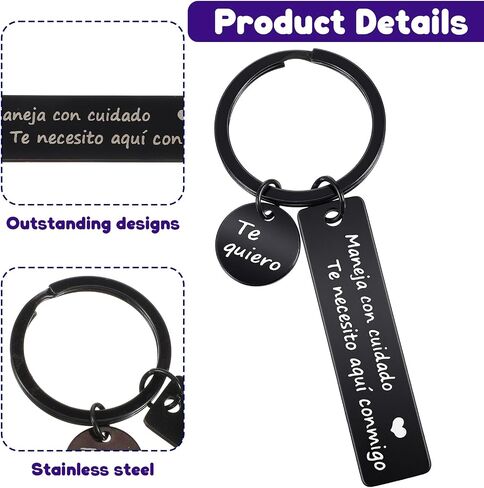 Molain Spanish Drive Safe Keychain for Him, Spanish Message Maneja Con Cuidado Te Necesito Aqui Conmigo & Te Quiero Heart I Love You Gifts for Him Husband Dad Boyfriend Car Accessories in Kuwait
