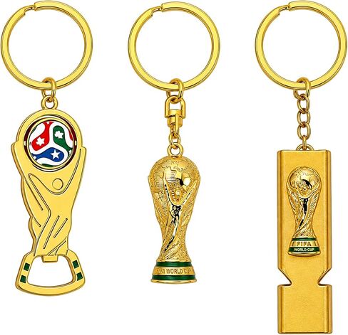 World Cup Trophy Keychain 3 Pack, Soccer Fan Gift Set | Bottle Opener Keyring, Mini Replica World Cup Trophy & Sports Whistle Key Chain in Saudi Arabia