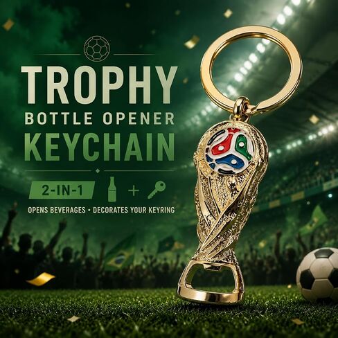 World Cup Trophy Keychain 3 Pack, Soccer Fan Gift Set | Bottle Opener Keyring, Mini Replica World Cup Trophy & Sports Whistle Key Chain in Saudi Arabia
