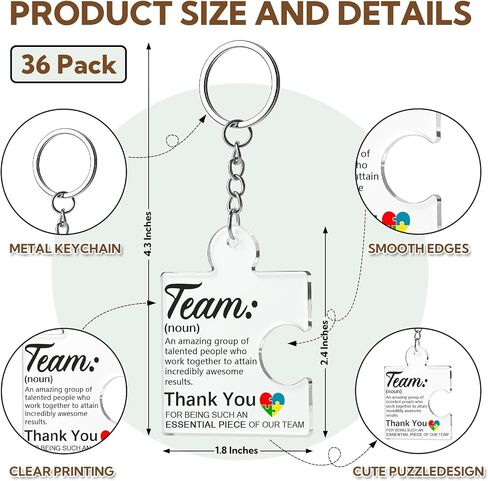 VZZNN Employee Appreciation Gifts – 36 Pack Team Gifts for Employees, Thank You Keychain Set for Staff, Teachers, Volunteers, Teamwork Gift Office Puzzle Piece Acrylic Keychains in Kuwait