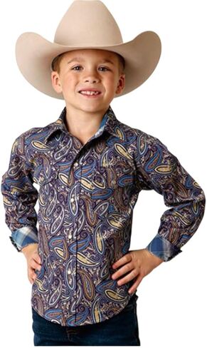 Boys' ' Amarillo Paisley Print Long Sleeve Pearl Snap Western Shirt - 03-030-0225-6013 MU X- US Multi in Kuwait