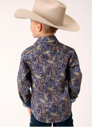 Boys' ' Amarillo Paisley Print Long Sleeve Pearl Snap Western Shirt - 03-030-0225-6013 MU X- US Multi in Kuwait
