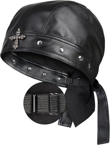 Biker Cap for Women Leather-Adjustable Motorcycle Skull Cap with, Stylish Biker Doo Rag Headwrap for Riding&Outdoor Activitie in Saudi Arabia