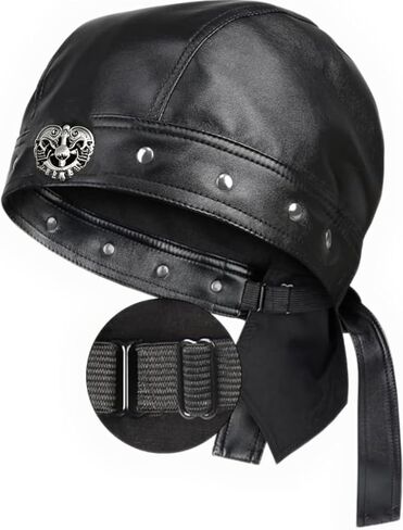 Biker Cap for Women Leather-Adjustable Motorcycle Skull Cap with, Stylish Biker Doo Rag Headwrap for Riding&Outdoor Activitie in Kuwait