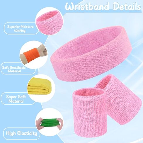 48 Pcs Neon Sweatbands Set 16 Sets Sports Headband and Wristbands Colorful Sports Headband Wristband for Man and Women Bulk Headband Wristband Set Cotton Terry Basketball Tennis（16 Colors） in Saudi Arabia
