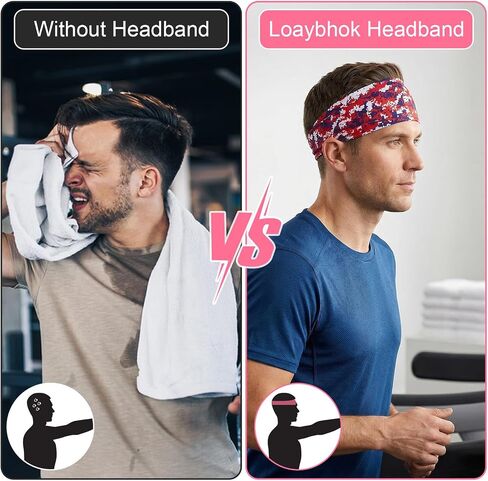 24 Pcs Sports Headbands for Men & Women - Camo, Patterned, Solid Colors - Non Slip Moisture Wicking Headband for Running, Cycling, Yoga, Gym & Outdoor Work in Saudi Arabia