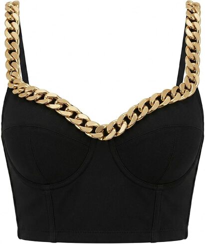 Gold Cuban Chain V-neck Bustier Crop Top For Women with Adjustable Straps in Saudi Arabia