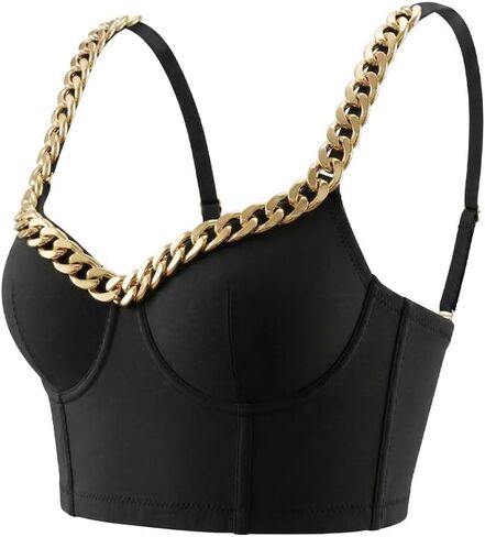 Gold Cuban Chain V-neck Bustier Crop Top For Women with Adjustable Straps in Saudi Arabia